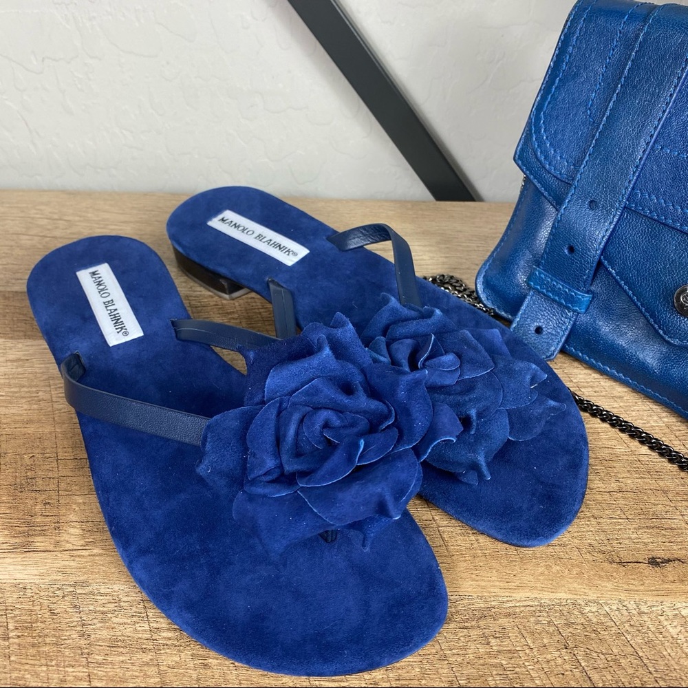 SOLD Manolo Blahnik Patricia Suede Flower Sandal - Picture 2 of 6